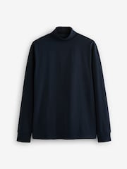 Navy Blue Roll Neck Essential Long Sleeve 100% Cotton T-Shirt - Image 6 of 8
