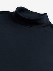 Navy Blue Roll Neck Essential Long Sleeve 100% Cotton T-Shirt - Image 7 of 8