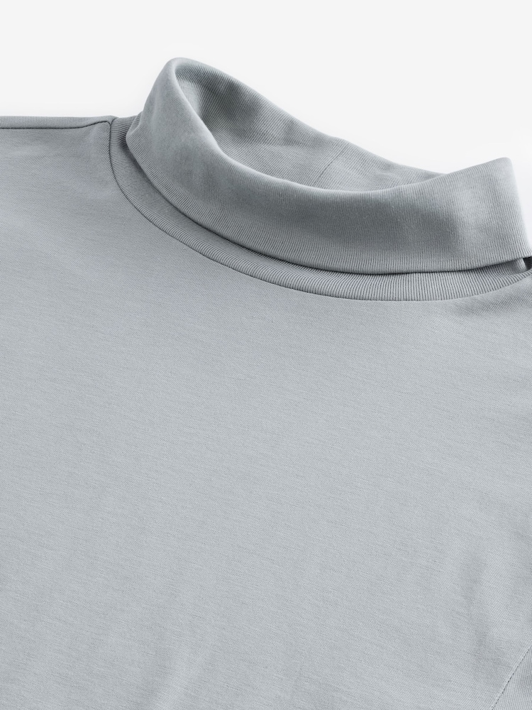 Gris - Camiseta básica de manga larga con cuello vuelto, 100% algodón - Imagen 7 de 7