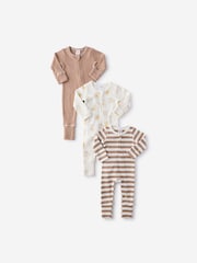 Cotton On Brown Long Sleeve Rib Sleepsuits 3 Pack - Image 1 of 2