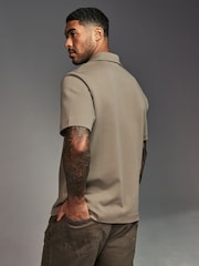 Neutral Stone Relaxed Fit Smart Cuban Collar Jersey Shirt - Image 2 of 7