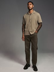 Neutral Stone Relaxed Fit Smart Cuban Collar Jersey Shirt - Image 3 of 7