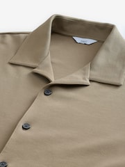 Neutral Stone Relaxed Fit Smart Cuban Collar Jersey Shirt - Image 6 of 7