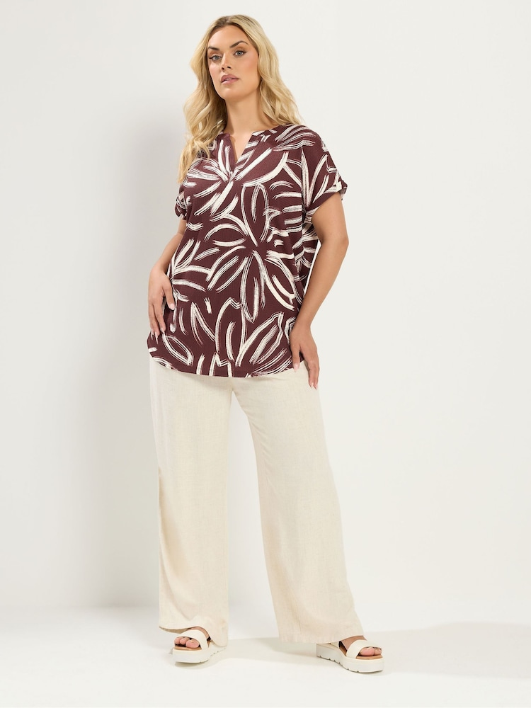 Yours Curve Brown Abstract Print T-Shirt - Image 2 of 7