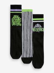 Black/White Black/White Beetlejuice Ankle Socks 3 Pack - Image 1 of 4