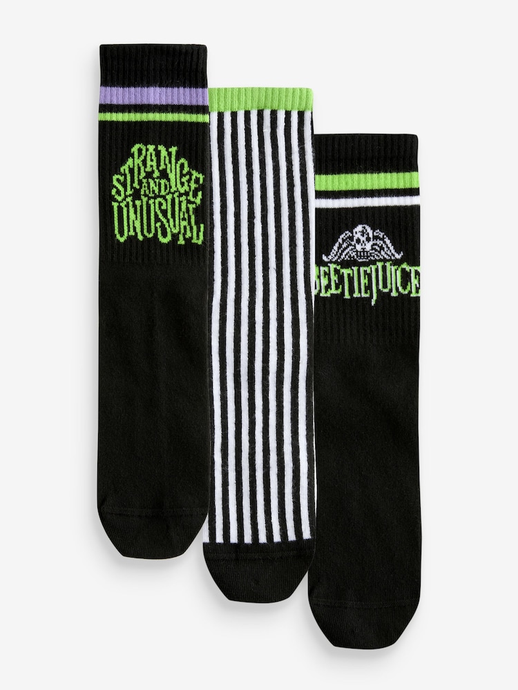 Black/White Black/White Beetlejuice Ankle Socks 3 Pack - Image 1 of 4