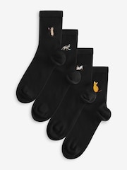 Cute Cats Embroidered Motif Ankle Socks 4 Pack - Image 1 of 8