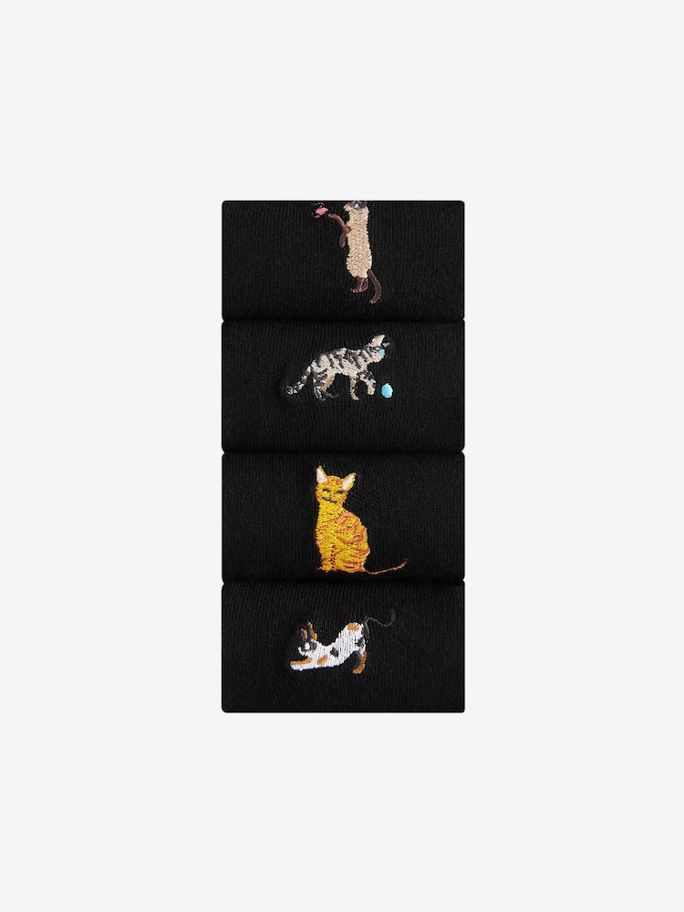 Cute Cats Embroidered Motif Ankle Socks 4 Pack - Image 2 of 8