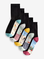 Dog Walking Scene Footbed Ankle Socks 5 Pack - Image 1 of 6