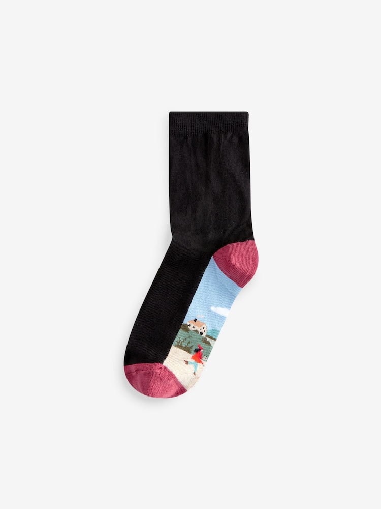 Dog Walking Scene Footbed Ankle Socks 5 Pack - Image 2 of 6