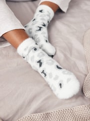 White/Grey Animal Cosy Ankle Socks 2 Pack - Image 1 of 5