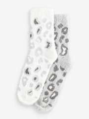 White/Grey Animal Cosy Ankle Socks 2 Pack - Image 3 of 5