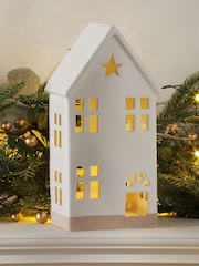 Laura Ashley White Light Up Ceramic House  Christmas Decoration - Image 1 of 5