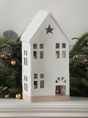 Laura Ashley White Light Up Ceramic House  Christmas Decoration - Image 2 of 5