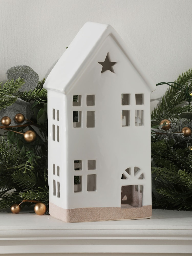 Laura Ashley White Light Up Ceramic House  Christmas Decoration - Image 2 of 5