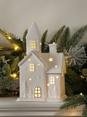 Laura Ashley White Ceramic House Light Up Christmas Decoration - Image 1 of 2
