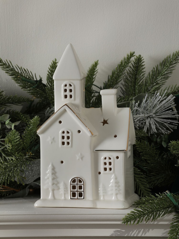 Laura Ashley White Ceramic House Light Up Christmas Decoration - Image 2 of 2