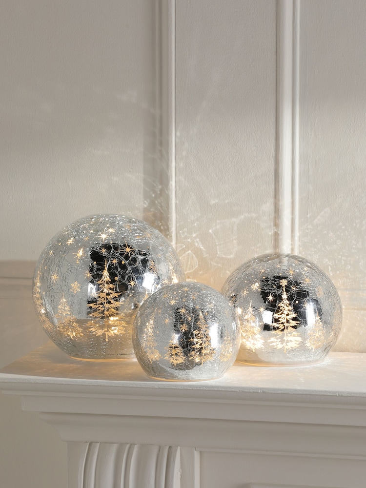 Laura Ashley Set of 3 Silver Crackle Glass Lit Ornament - Image 1 of 5