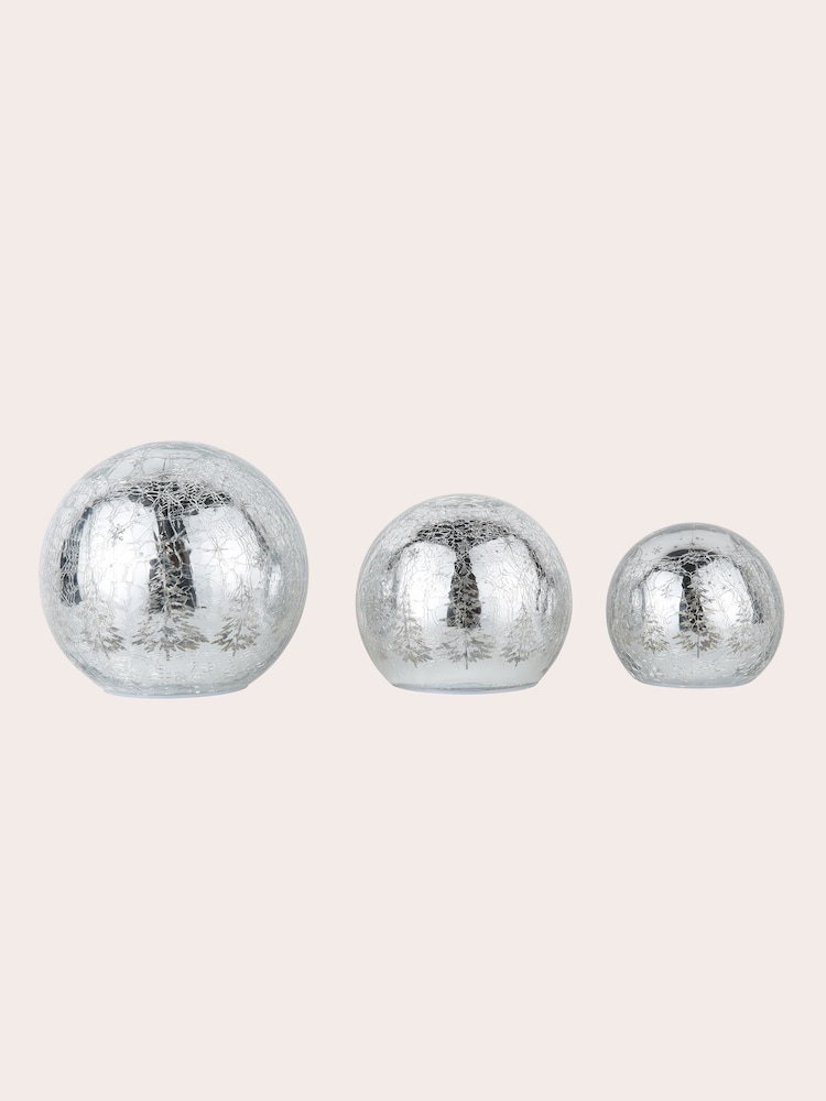 Laura Ashley Set of 3 Silver Crackle Glass Lit Ornament - Image 5 of 5