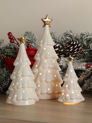 Laura Ashley Set of 3 White Ceramic Light Up Christmas Tree Decorations - Image 1 of 2