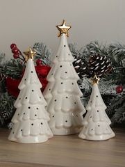 Laura Ashley Set of 3 White Ceramic Light Up Christmas Tree Decorations - Image 2 of 2