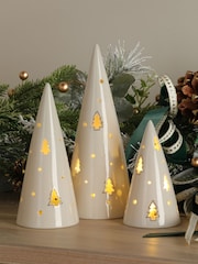 Laura Ashley Set of 3 White Lit Ceramic Christmas Tree Ornament - Image 1 of 5