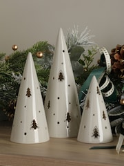 Laura Ashley Set of 3 White Lit Ceramic Christmas Tree Ornament - Image 2 of 5
