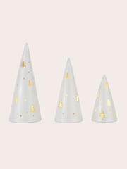 Laura Ashley Set of 3 White Lit Ceramic Christmas Tree Ornament - Image 3 of 5