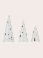 Laura Ashley Set of 3 White Lit Ceramic Christmas Tree Ornament - Image 4 of 5