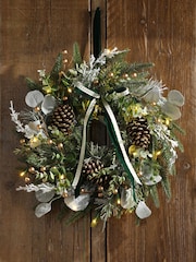 Laura Ashley Green Pre Lit Frosted Wreath With Bow - Image 1 of 5