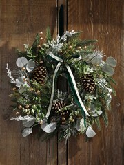 Laura Ashley Green Pre Lit Frosted Wreath With Bow - Image 2 of 5