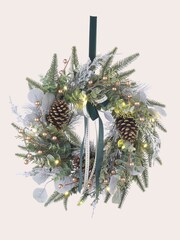 Laura Ashley Green Pre Lit Frosted Wreath With Bow - Image 3 of 5