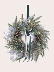 Laura Ashley Green Pre Lit Frosted Wreath With Bow - Image 4 of 5