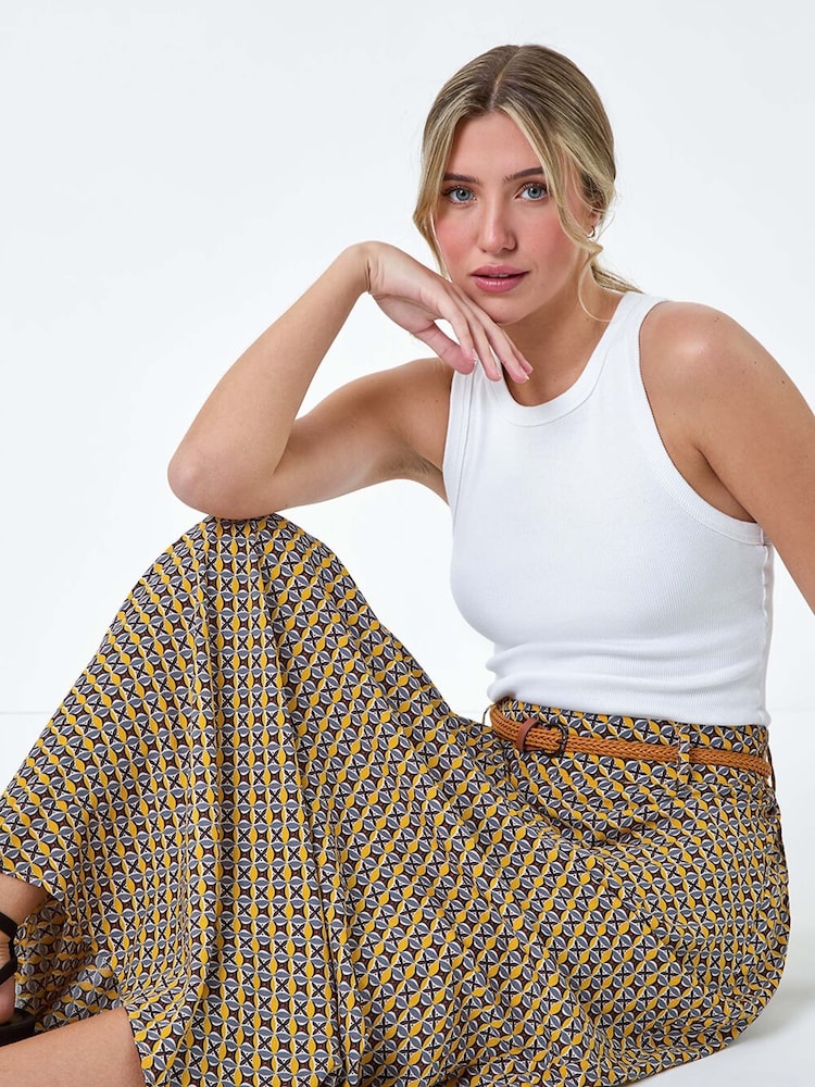 Dusk Yellow Floral Print Belted Maxi Skirt - Image 1 of 5