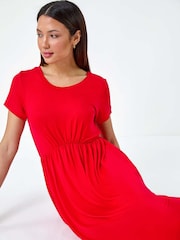 Dusk Red Stretch Gathered Pocket T-Shirt Dress - Image 1 of 5