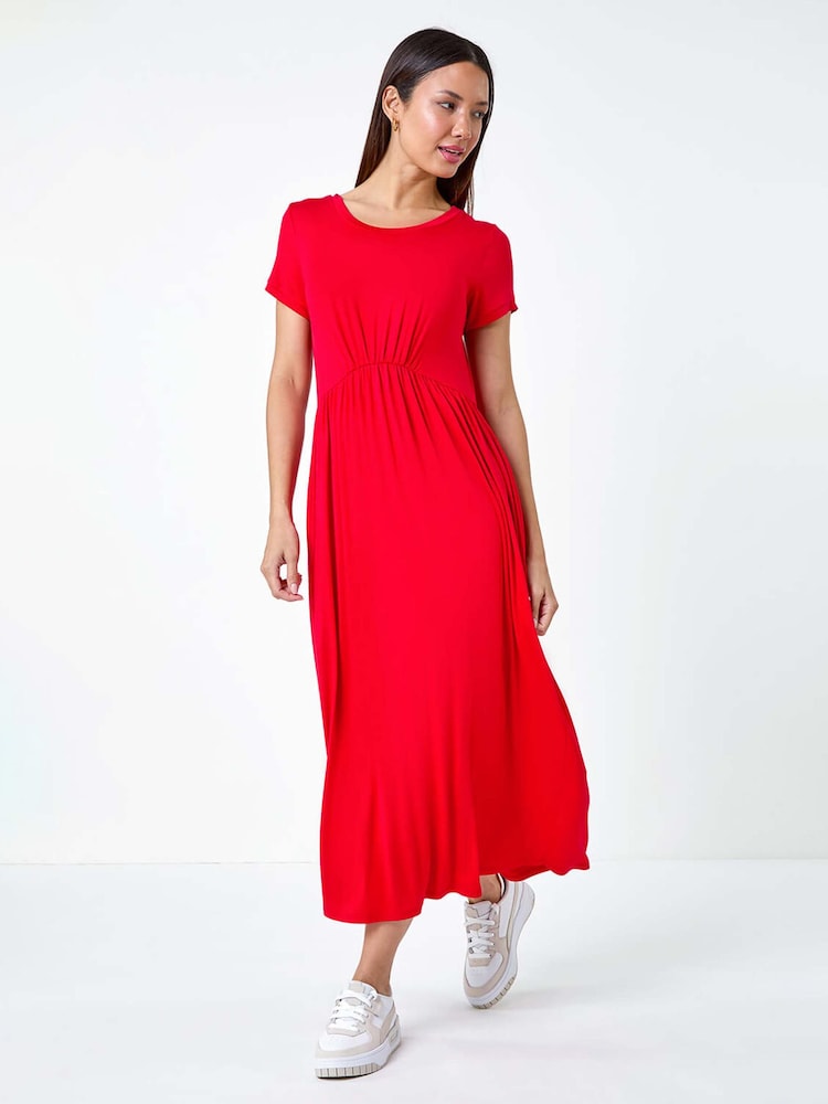 Dusk Red Stretch Gathered Pocket T-Shirt Dress - Image 2 of 5