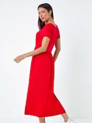 Dusk Red Stretch Gathered Pocket T-Shirt Dress - Image 3 of 5
