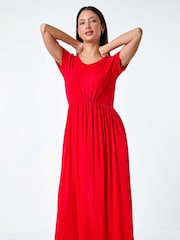 Dusk Red Stretch Gathered Pocket T-Shirt Dress - Image 4 of 5