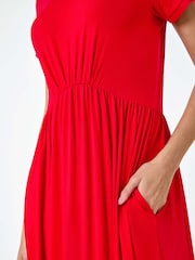 Dusk Red Stretch Gathered Pocket T-Shirt Dress - Image 5 of 5