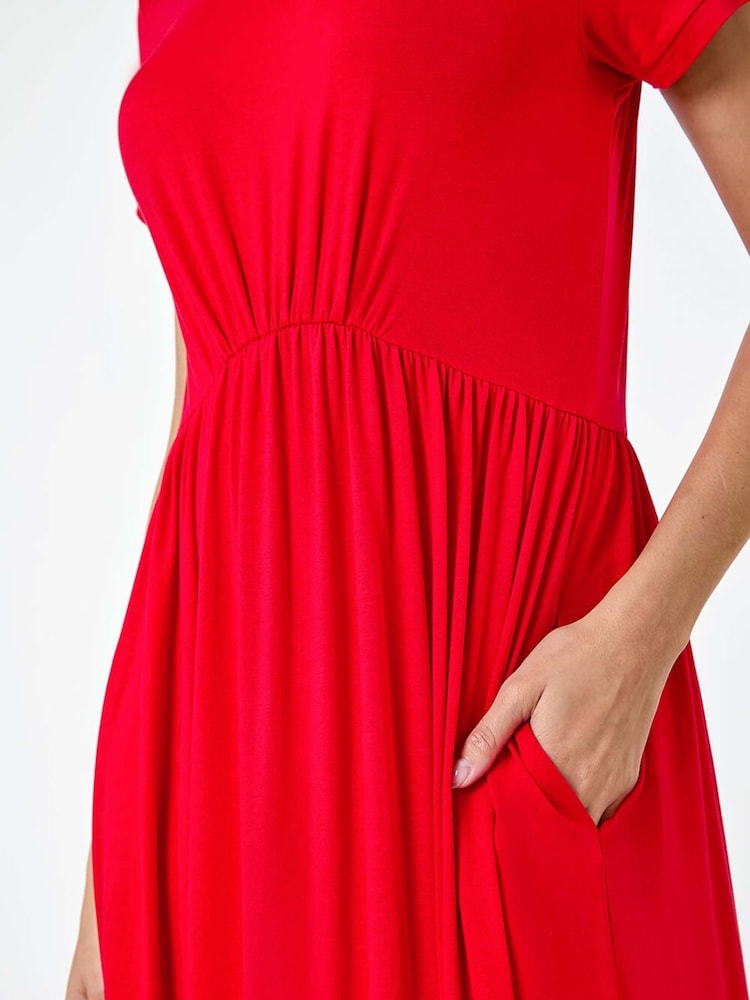 Dusk Red Stretch Gathered Pocket T-Shirt Dress - Image 5 of 5