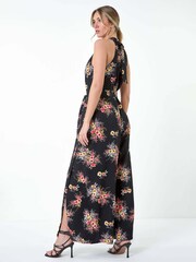 Dusk Black Floral Halter Neck Side Split Jumpsuit - Image 3 of 5