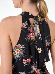 Dusk Black Floral Halter Neck Side Split Jumpsuit - Image 5 of 5