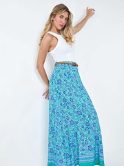 Dusk Green Floral Print Belted Maxi Skirt - Image 1 of 5