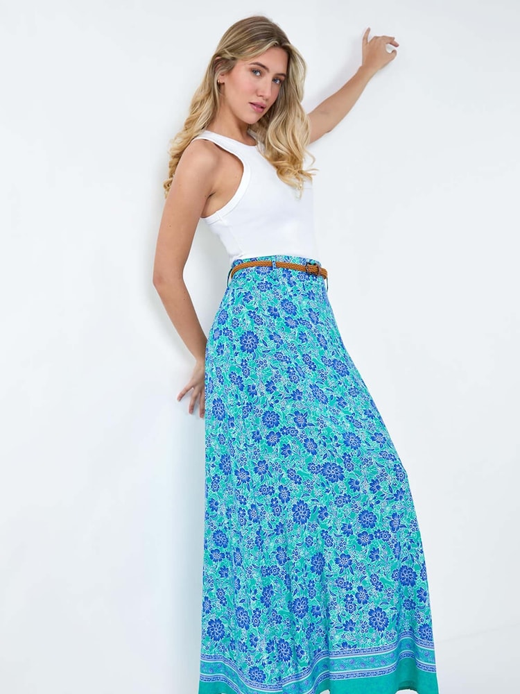 Dusk Green Floral Print Belted Maxi Skirt - Image 1 of 5