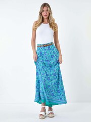 Dusk Green Floral Print Belted Maxi Skirt - Image 2 of 5