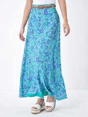 Dusk Green Floral Print Belted Maxi Skirt - Image 4 of 5