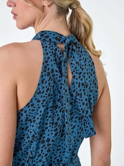 Dusk Blue Spot Halter Neck Side Split Jumpsuit - Image 5 of 5