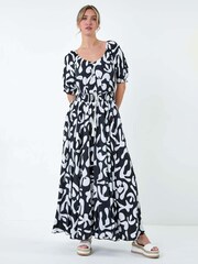 Dusk Black Shirred Waist Abstract Print Maxi Dress - Image 2 of 5