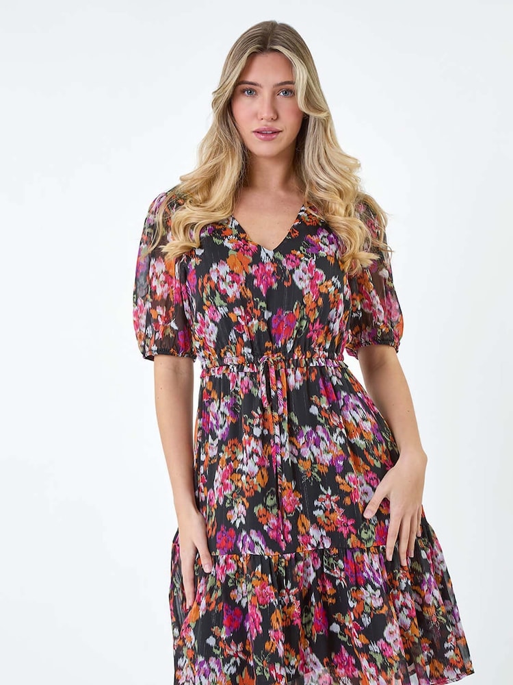 Dusk Black Floral Tiered Smock Dress - Image 1 of 5