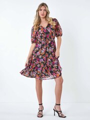 Dusk Black Floral Tiered Smock Dress - Image 2 of 5